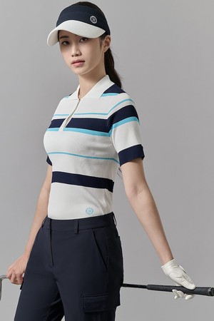 여성 스트라이프 반팔 풀오버 - 네이비_NAVY-a