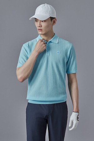 남성 조직감 니트 반팔 풀오버 - 블루_BLUE-a