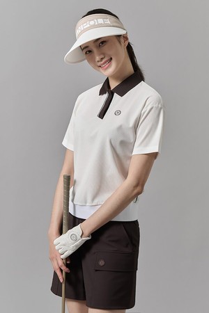 여성 허니콤 피케 반팔 티셔츠 - 아이보리_IVORY-a