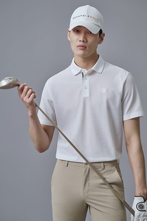 남성 허니콤 니트 반팔 티셔츠 - 화이트_WHITE-a