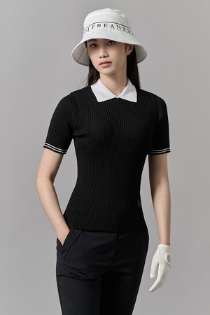 여성 골지조직 반팔 니트 - 블랙_BLACK-a