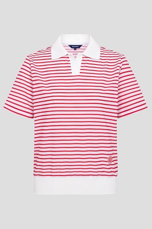 여성 스트라이프 반소매 티셔츠 - 화이트_WHITE-a