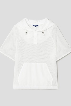 여성 후디 메쉬 반소매 티셔츠 - 화이트_WHITE-a