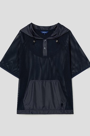 여성 후디 메쉬 반소매 티셔츠 - 네이비_NAVY-a