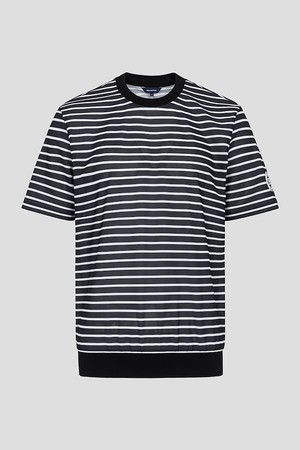 남성 스트라이프 라운드 티셔츠 - 블랙_BLACK-a