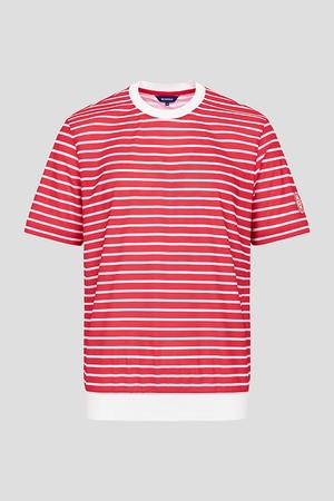 남성 스트라이프 라운드 티셔츠 - 레드_RED-a