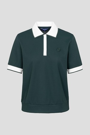 여성 칼라 변형 반소매 티셔츠 - 그린_GREEN-a