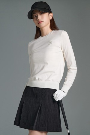 여성 원포인트 라운드넥 풀오버 - 아이보리_IVORY-a