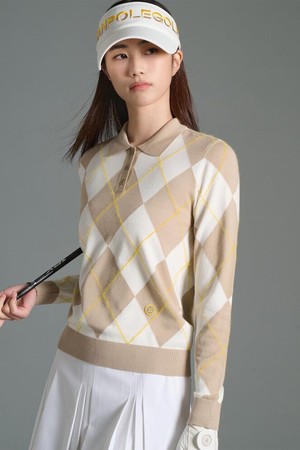 여성 아가일 칼라 니트 풀오버 - 베이지_BEIGE-a