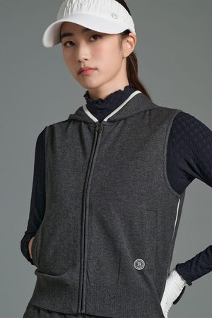 여성 후디 풀집업 니트 베스트 - 그레이_GREY-a