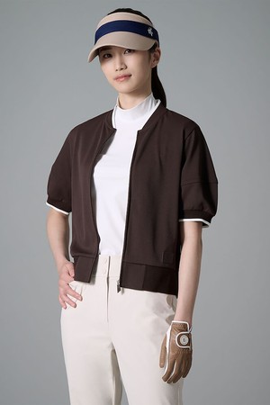 여성 풀집업 반소매 티셔츠 - 브라운_CAMEL-a