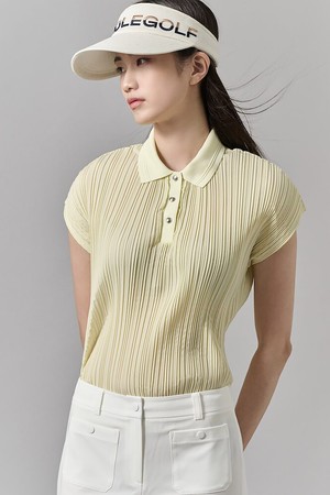 여성 플리츠 칼라 반팔티 - 레몬_YELLOW-a