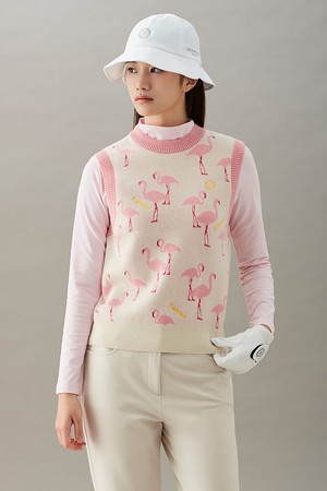 [Print Bakery] 여성 플라밍고 니트 베스트 - 핑크_PINK-a