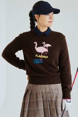 [Print Bakery] 여성 플라밍고 풀오버 - 브라운_BROWN-a