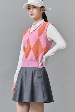 여성 아가일 베스트 - 오렌지_ORANGE-a