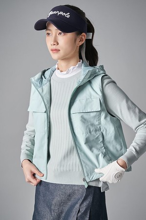 여성 봄 안감형 후드 베스트 - 라이트 그린_GREEN-a