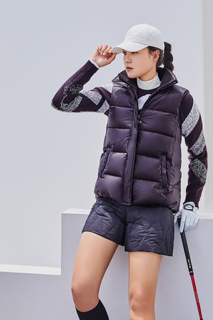여성 A라인 중힙 다운 베스트 - 와인_WINE-a