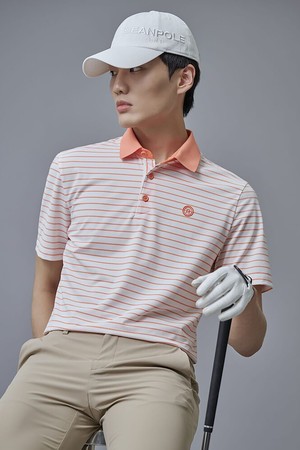 남성 냉감 잔스트라이프 반팔 티셔츠 - 오렌지_ORANGE-a