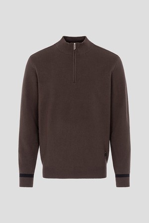 남성 솔리드 반집업 니트  브라운_BROWN-a