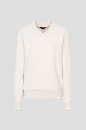 여성 기모 브이넥 블루종핏 티셔츠 - 베이지(BJ5X41A35A)_BEIGE-a