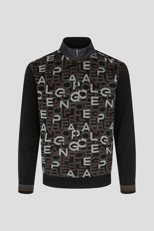 남성 방풍 로고 자카드 반집업 니트  블랙_BLACK-a