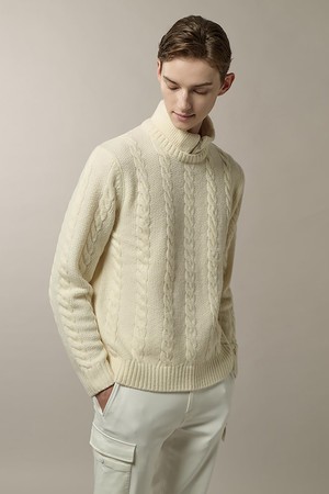 [란스미어 골프] [Golf] 남성 팬시 피셔맨 짚업 이중우수 스웨터 - 화이트(LA5951L591)_WHITE-a