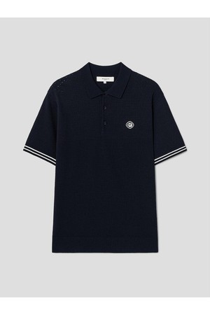[빈폴골프] [HERITAGE] 남성 니트 스카시 텍스처 반소매 칼라티 - 네이비 (BJ6351B06R)_NAVY-a
