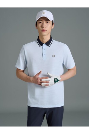 [빈폴골프] [HERITAGE] 남성 시어서커 반소매 티셔츠  스카이 블루 (BJ6442B31Q)_BLUE-a