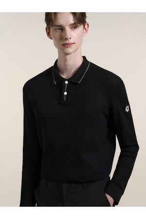 [란스미어 골프] [Golf] 남성 기본 조직감 긴팔 티칼라  블랙 (LA6241L515)_BLACK-a