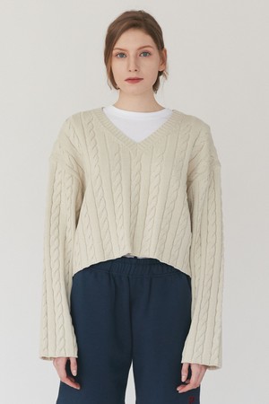 [22SS] CABLE V NECK KNIT - IVORY