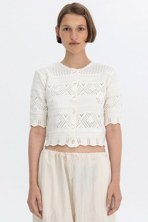 CROCHET HALF KNIT CARDIGAN - IVORY