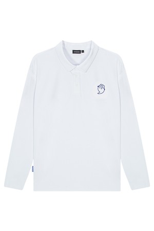 남성 페더 로고 자수 긴팔 카라 티셔츠_WHITE-a
