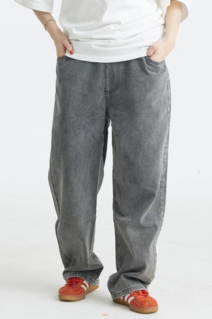 세미핏 와이드 밴딩 데님 팬츠