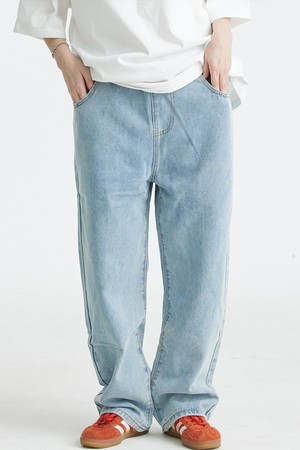 세미핏 와이드 밴딩 데님 팬츠