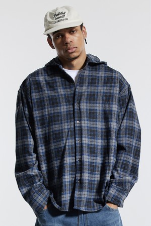 씨알에스디엘 타탄 체크 오버핏 후드 셔츠