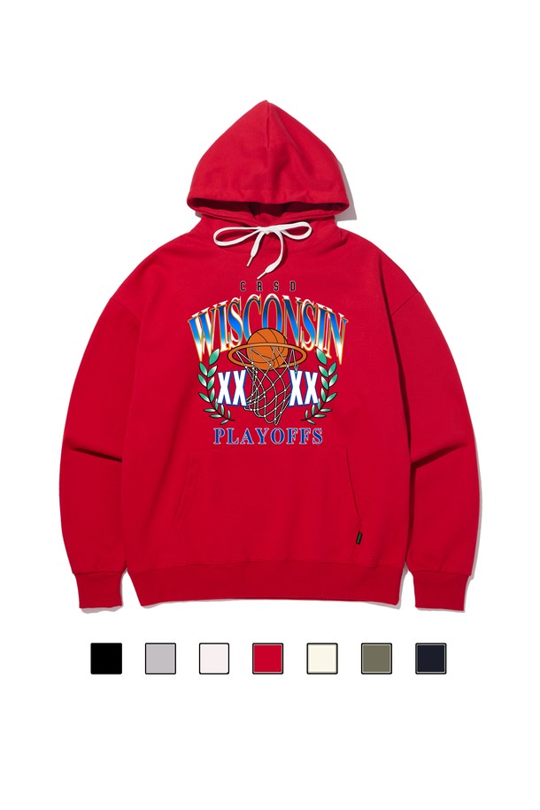 씨알에스디엘 위스콘신 바스켓볼 후드는 남녀 공용으로, 일상에서 스포티하고 캐주얼한 스타일을 연출하기 좋은 레드 컬러의 후드티셔츠입니다. 가을, 겨울 시즌에 적합하도록 두꺼운 두께감과 부드러운 촉감의 기모 안감으로 제작되었으며, 레귤러핏에 긴 소매 기장으로 편안한 착용감을 제공합니다. 농구 모티프 프린트가 돋보이는 디자인의 후드티셔츠입니다.

