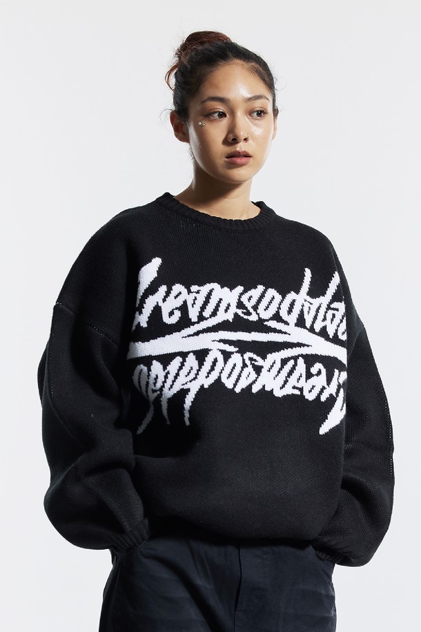 CREAM SODA LAB - 스웨터 - 씨알에스디엘 빅 그래픽 자카드 니트 맨투맨