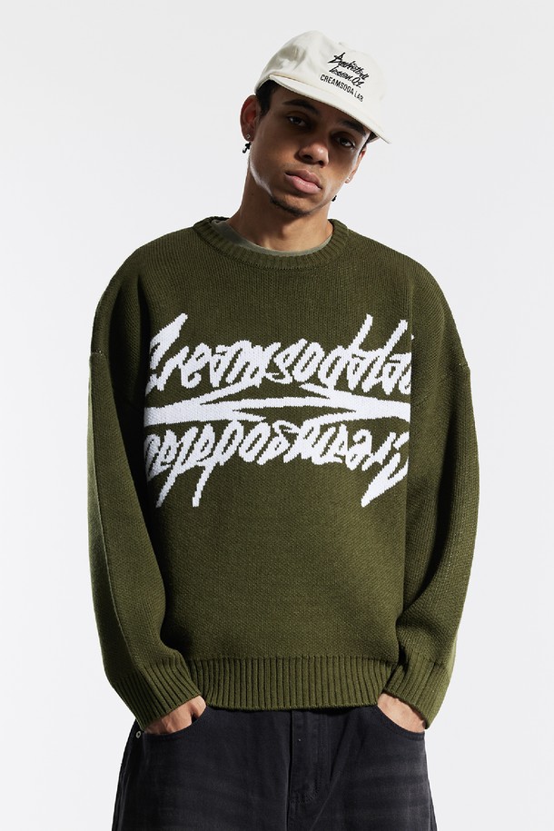 CREAM SODA LAB - 스웨터 - 씨알에스디엘 빅 그래픽 자카드 니트 맨투맨