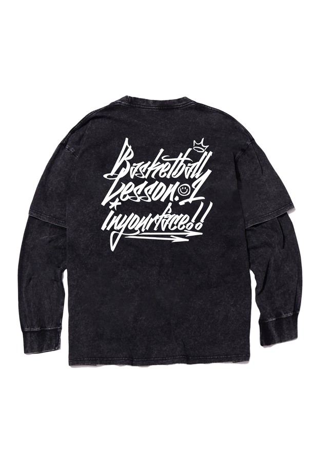 CREAM SODA LAB - 긴팔티셔츠 - 씨알에스디엘 레슨 원 피그먼트 페이크 이중 레이어드 롱슬리브