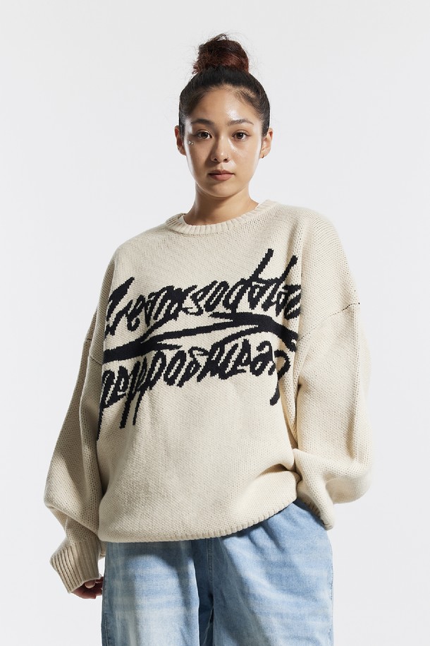 CREAM SODA LAB - 스웨터 - 씨알에스디엘 빅 그래픽 자카드 니트 맨투맨