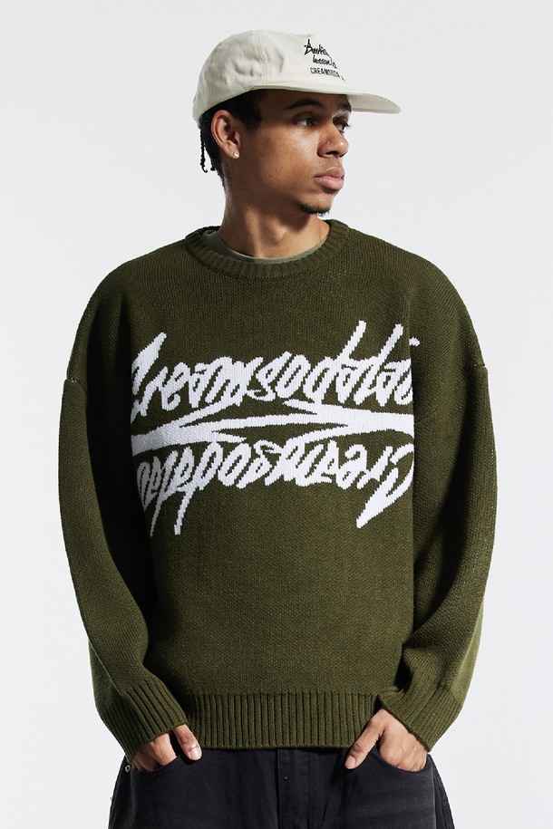 CREAM SODA LAB - 스웨터 - 씨알에스디엘 빅 그래픽 자카드 니트 맨투맨