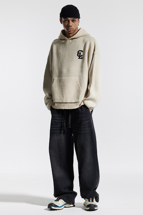 CREAM SODA LAB - 스웨터 - 씨알에스디엘 씨엘 워싱 그래픽 자카드 후드 니트