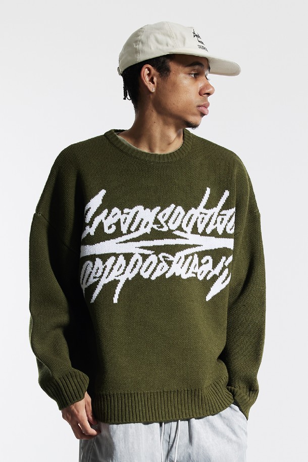 CREAM SODA LAB - 스웨터 - 씨알에스디엘 빅 그래픽 자카드 니트 맨투맨