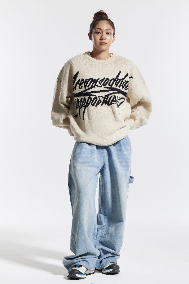 CREAM SODA LAB - 스웨터 - 씨알에스디엘 빅 그래픽 자카드 니트 맨투맨