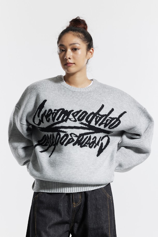 CREAM SODA LAB - 스웨터 - 씨알에스디엘 빅 그래픽 자카드 니트 맨투맨