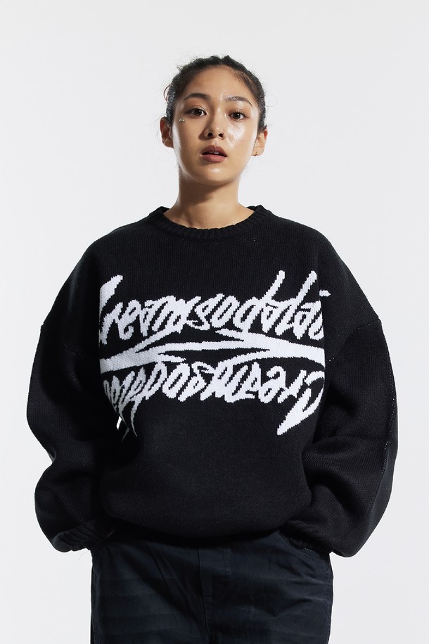 CREAM SODA LAB - 스웨터 - 씨알에스디엘 빅 그래픽 자카드 니트 맨투맨