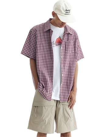 씨알에스디엘 긱시크 타탄 하프 체크 오버핏 반소매 셔츠