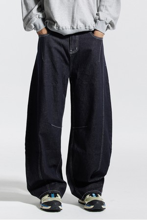 씨알에스디엘 와이드 커브드 스티치 데님 팬츠