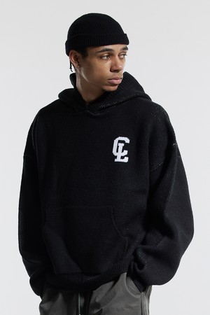 씨알에스디엘 씨엘 워싱 그래픽 자카드 후드 니트