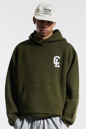 씨알에스디엘 씨엘 워싱 그래픽 자카드 후드 니트